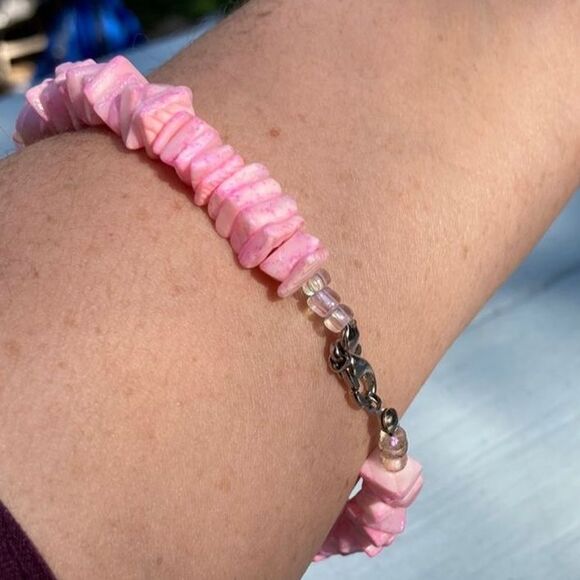 PUKA SHELL Pink Bracelet Metal Clasp Closure Unisex Men Women 9 inches - Picture 3 of 7